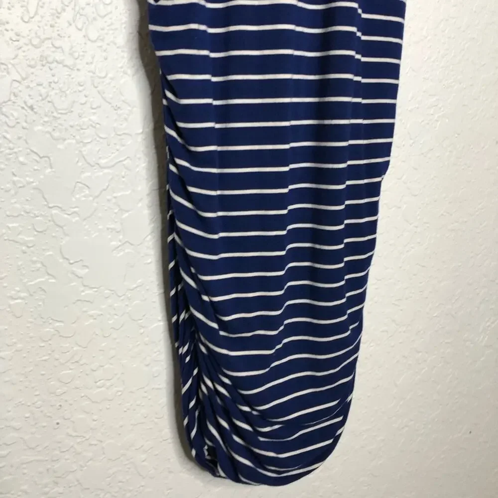 Athleta blue white striped ruched skirt racerback tank midi dress size Medium